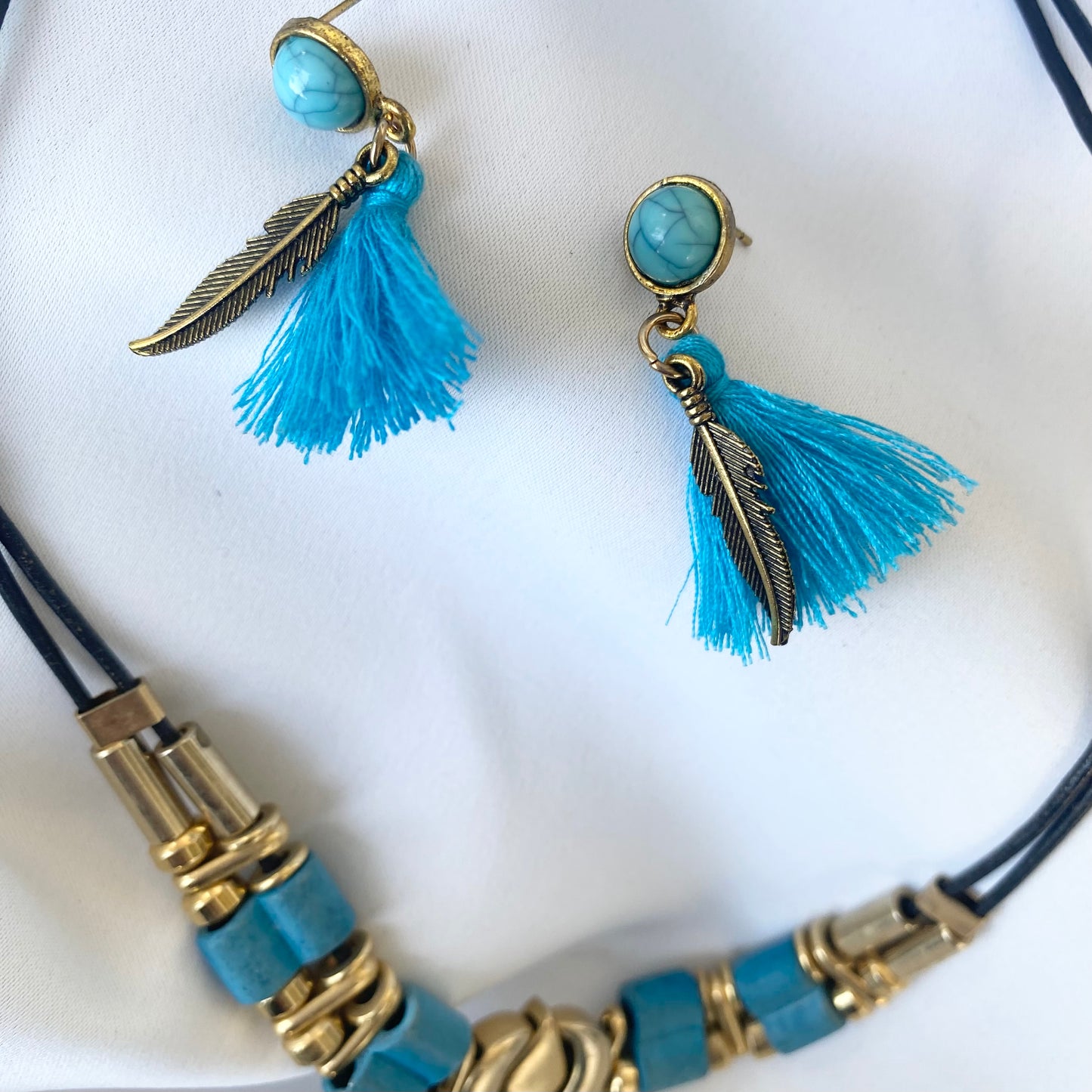 Tribal Style Necklace & Feather Earrings