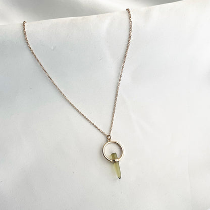 Peridot Smooth Crystal Bullet Pendant Necklace