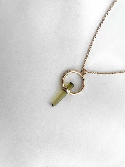 Peridot Smooth Crystal Bullet Pendant Necklace