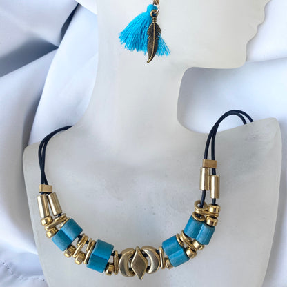 Tribal Style Necklace & Feather Earrings