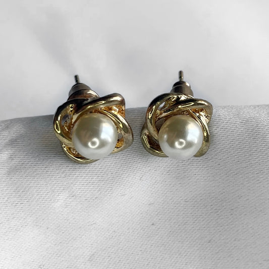 Pearl Studs with a Gold Twist