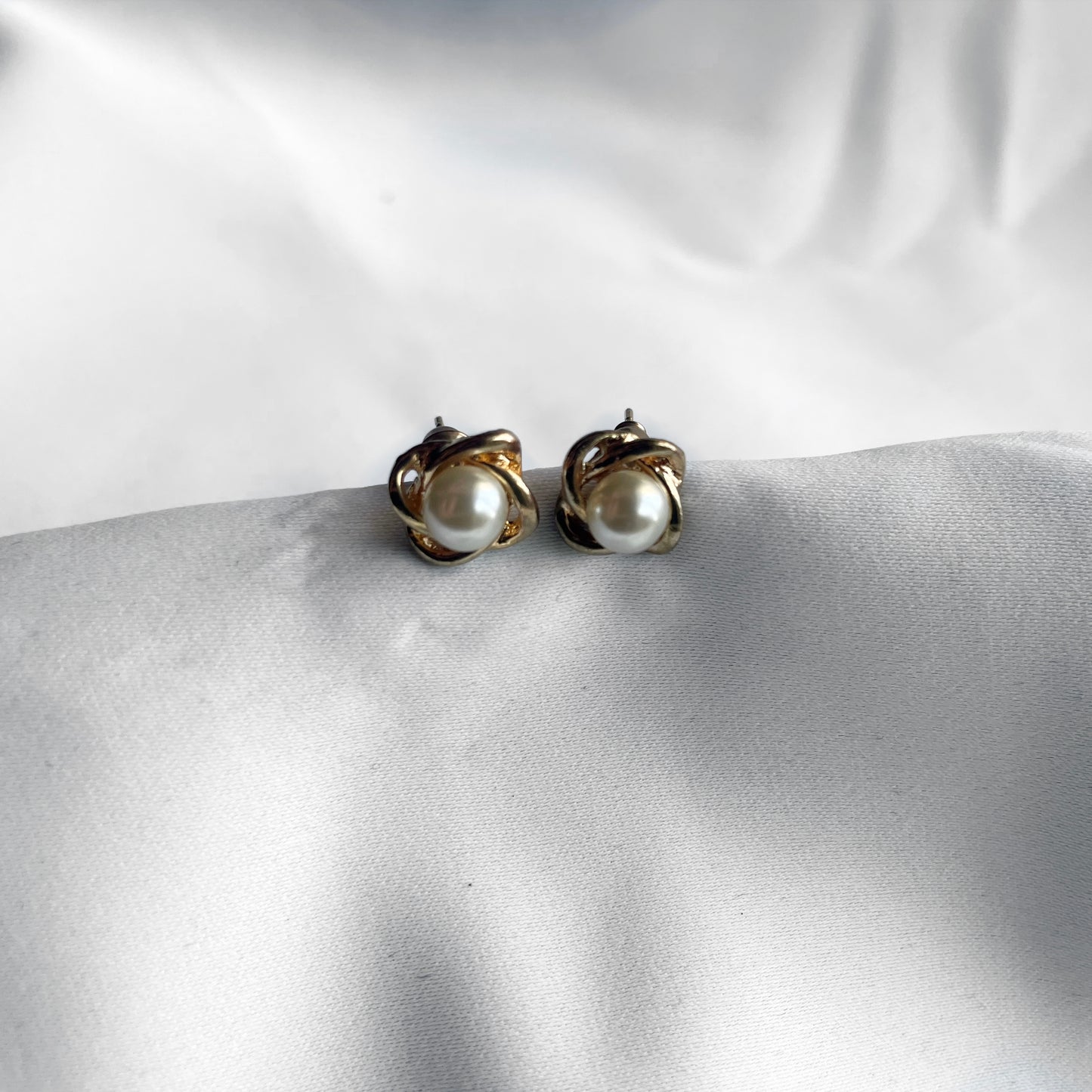 Pearl Studs with a Gold Twist